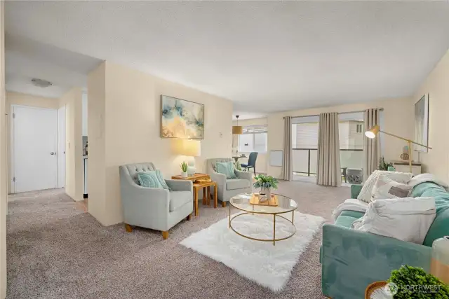 Step inside to find a 946 sqft covered by natural light.