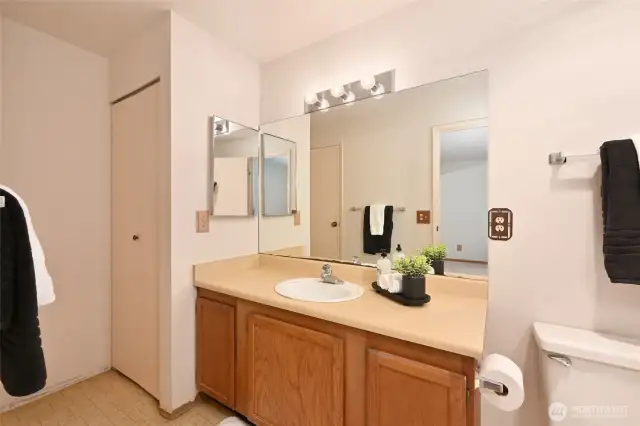 Linen closet is a feature with added storage