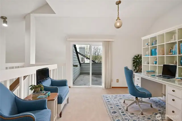 Loft office area with walk out to large deck