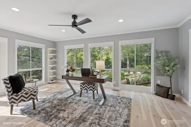 Grand Office/den with picturesque views.