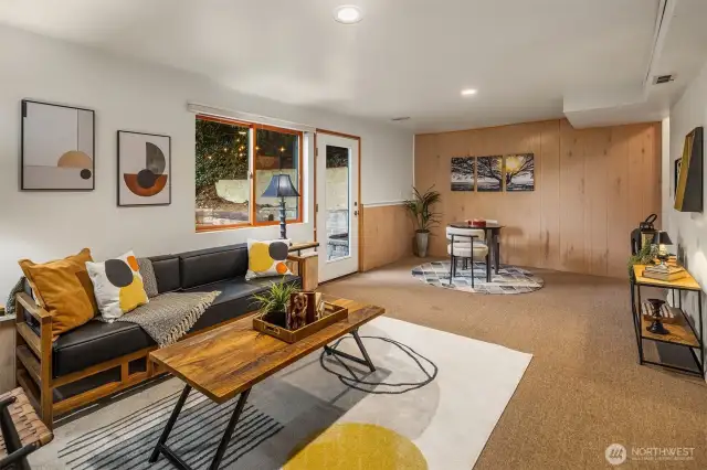 Another view of the downstairs living area with easy access to the backyard.