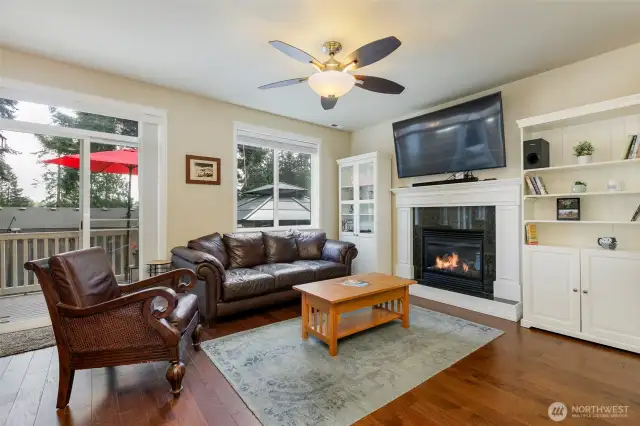 Living room with view of deck and gazebo