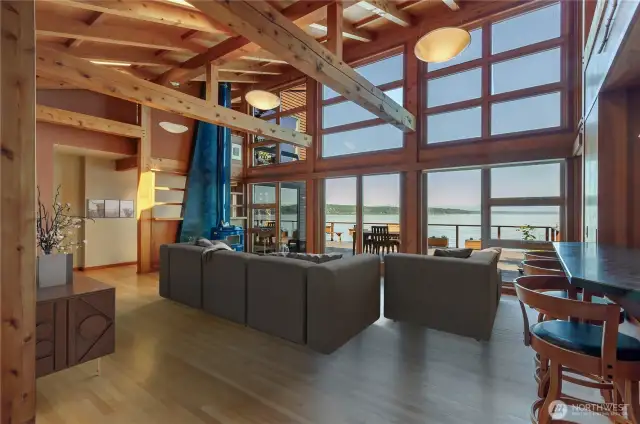 incredible focal point statement piece chimney with real wood burning stove and beautiful sound views
