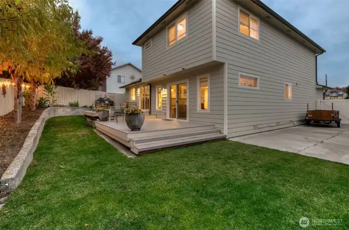 The deck is freshly built and ready for summer fun, outdoor dining, or your morning coffee spot.