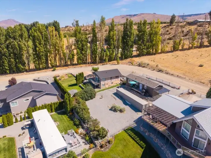 Aerial view of home and lot.
