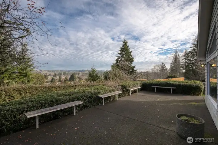 Large patio with view of the river and city,