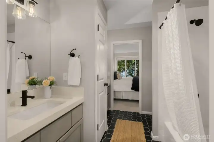 Jack n Jill bathroom with two separate vanities
