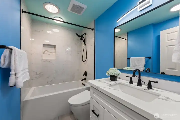 Remolded 2nd bathroom with nice vanity, automatic Toto bidet and shower