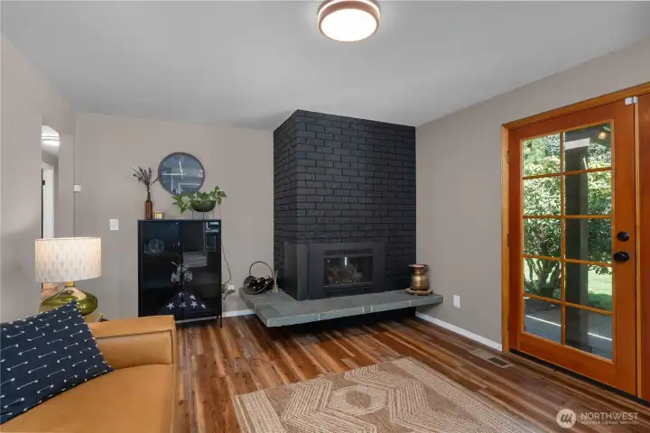 Your stylish gas fireplace sets the ambiance.