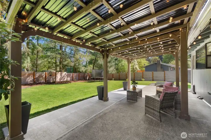 Brand new covered pergola! Enjoy the outdoors rain or shine.