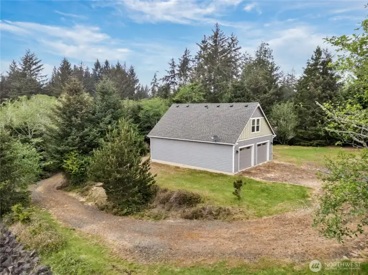 Aerial view highlighting the structure and spacious surrounding grounds.