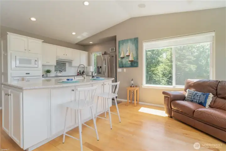 Spacious kitchen island featuring picturesque views of the surrounding area.