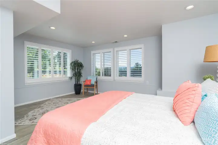 Downstairs main bedroom with pictures windows with views!