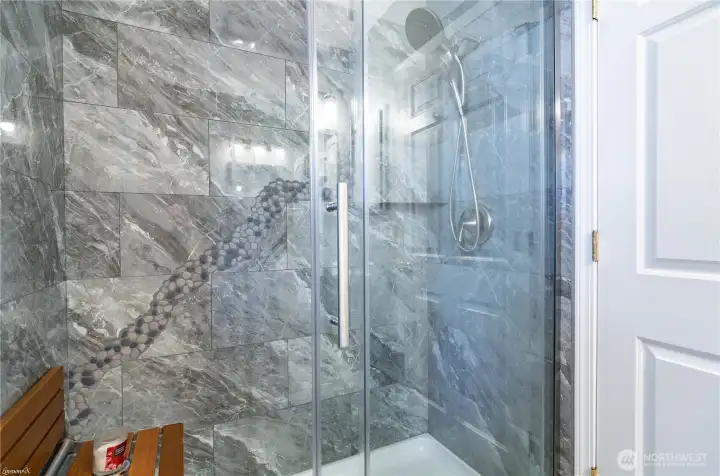 Beautiful Walk in shower bathroom with tile!