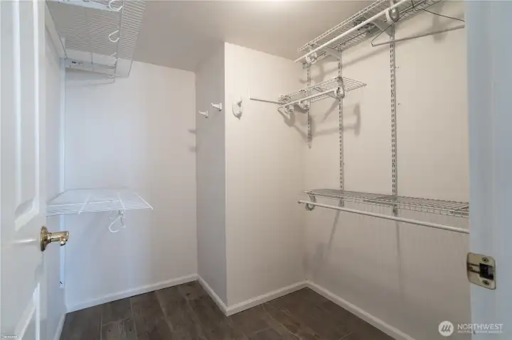 Spacious walk-in closet located on the lower level.