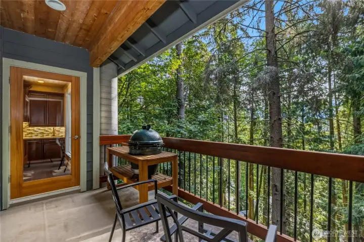 Take in the beautiful surroundings from the covered patio with access to the kitchen and living room.