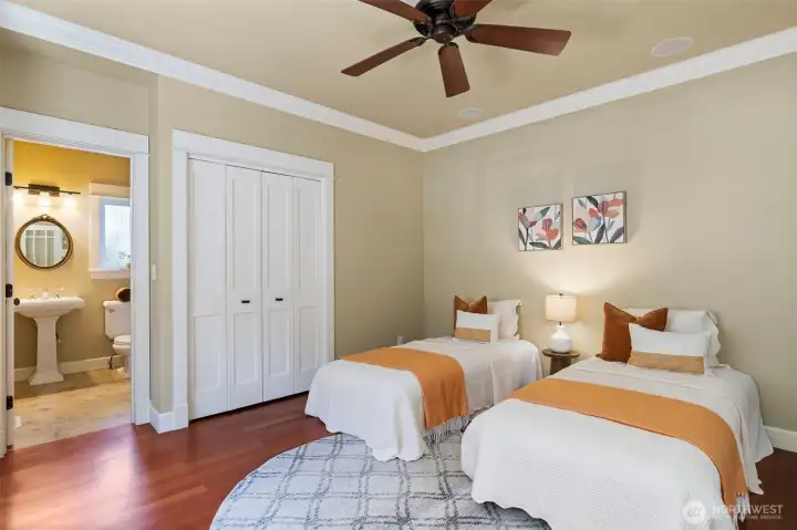 Large guest bedroom with full bathroom. Large guest bedroom with full bathroom.