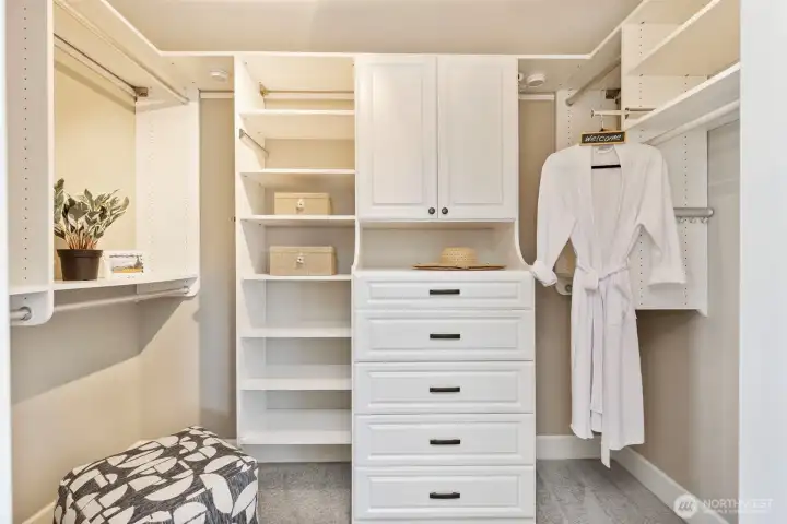 Primary California closet. Primary California closet.