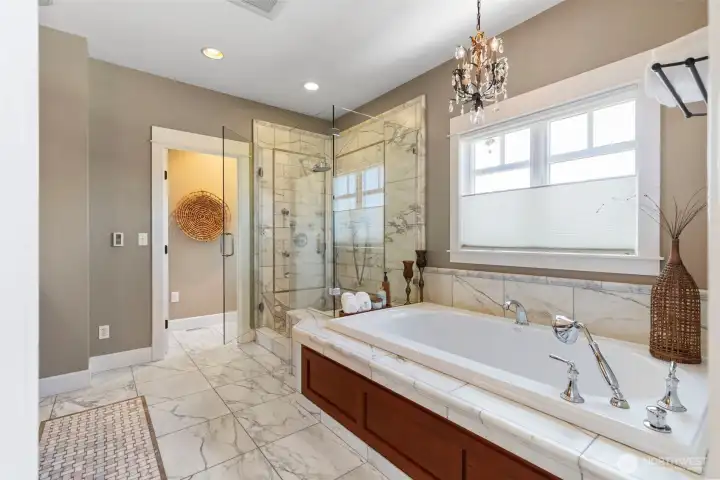 Heated floors, jetted tub & full body shower system Heated floors, jetted tub & full body shower system