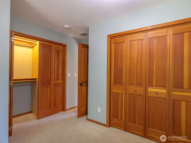 His and hers closets in master bedroom.