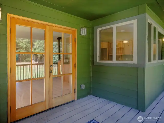 French doors open out on to the covered porch.