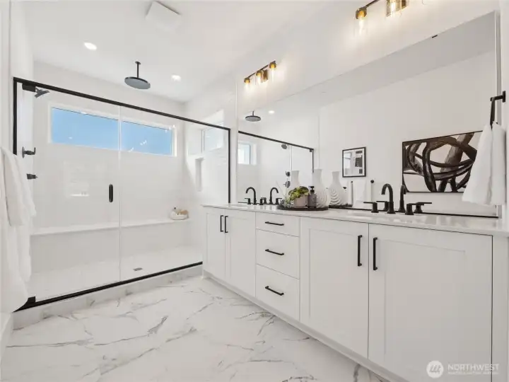Primary suite bathroom- STUNNING SHOWER WITH RAINSHOWER HEAD!