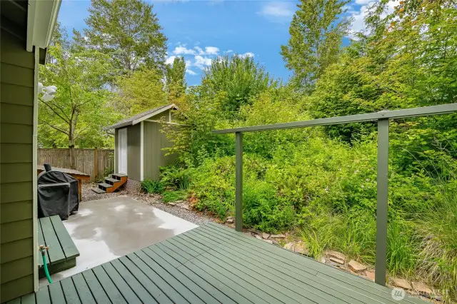 Back yard with deck and patio area.