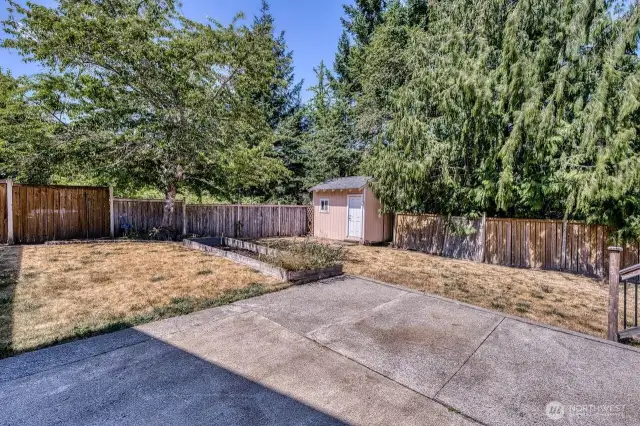 The spacious patio will accommodate large gatherings and plenty of patio furniture. There is also a nice storage shed.