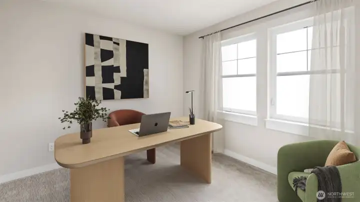 One of three upstairs bedrooms virtually staged.