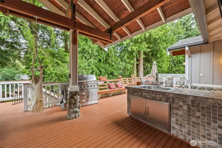 Covered deck for 4 season entertaining and grilling station