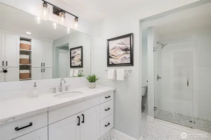 Beautifully updated and appointed bath with large walk in shower