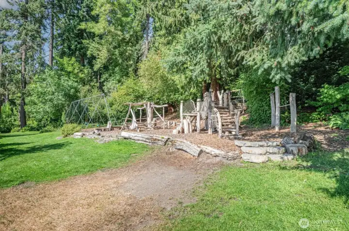 Play area in the deeded co-ownership beachfront area spanning Lake Washington.