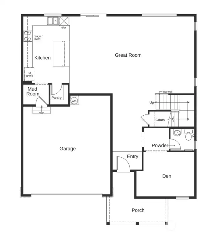 Main floor with den and mud room