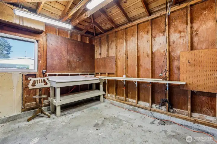 Spacious two car garage off kitchen on main floor.