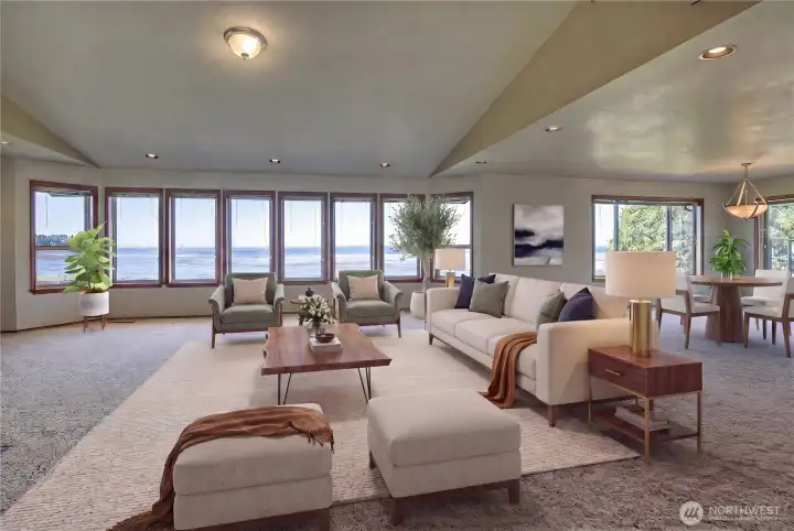 Great room, virtually staged