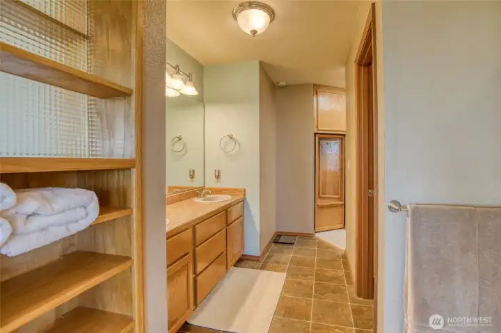 Primary 3/4 bath with walk-in-closet