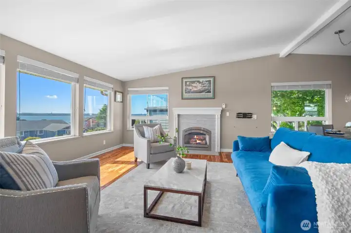 Serene living area with gas fireplace. Serene living area with gas fireplace.
