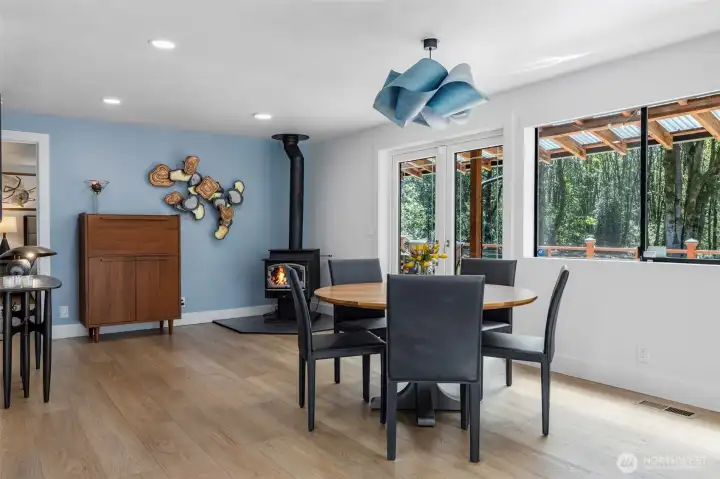 Dining room + wood stove