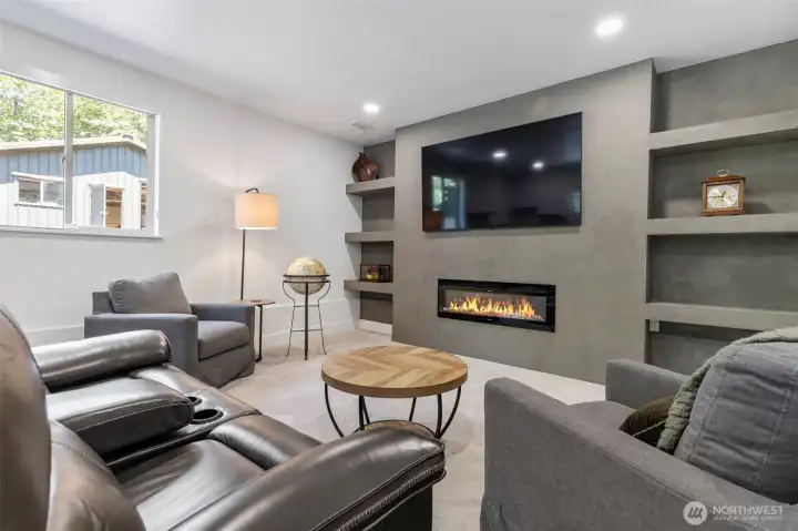 Large theatre room on main floor (2 steps down)