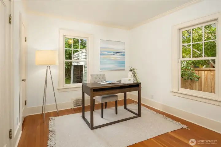 This NW corner bedroom makes a great office.