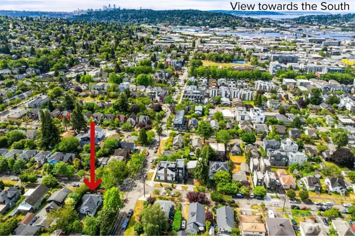 Aerial view towards Queen Anne and the Ship Canal.