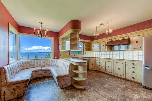 The kitchen has an incredible sweeping view