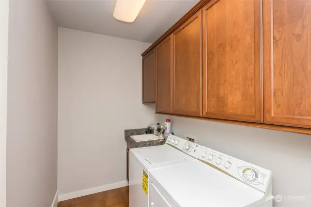 Washer and Dryer stay with come. Cabinetry with upper and lower crown molding and a sink cabinetry for your convenience