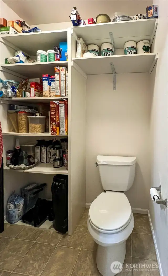 Toilet closet off of laundry room. Also has ample pantry storage.