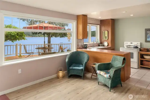Lower level kitchen and sitting area.