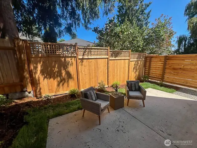 So much space and privacy. Private and secluded back yard with spacious patio.  Fully fenced.