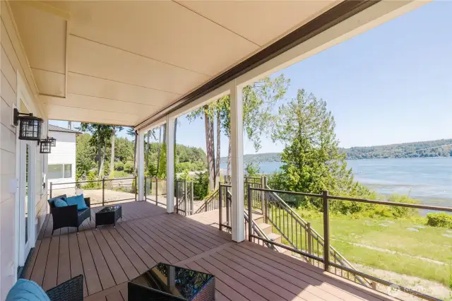 Another view of the lower deck. It also provides a waterproof cover for an outdoor light and powered work space underneath.