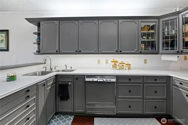 Oversized kitchen with updated cabinets.