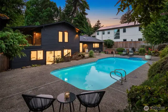 Shimmering in-ground pool and spa has new heater, pump, filter and plumbing.