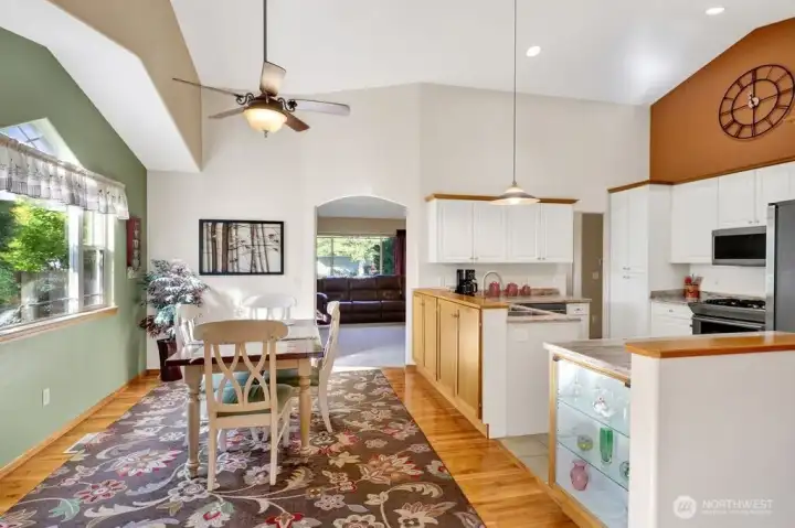 Large dining area open to kitchen and family room.